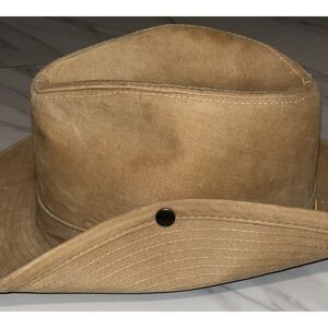 Henschel Safari Outback Snap Hat  XL Tan Canvas Wide Brim Chin Strap USA Made